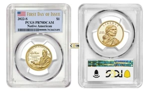 2022 S SACAGAWEA NATIVE AMERICAN $1 PCGS PR70DCAM FIRST DAY OF ISSUE FLAG - Picture 1 of 1