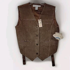 Vintage NWT Suede Leather Vest Brown Size M Montana Blues Ranch Western Cowgirl - Picture 1 of 8