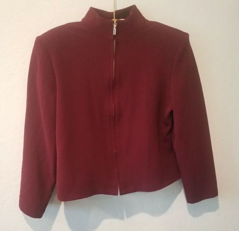 Briggs Womens Medium Petite Long Sleeve Full-Zip Mock Crop Jacket Maroon Casual - Image 1 of 4