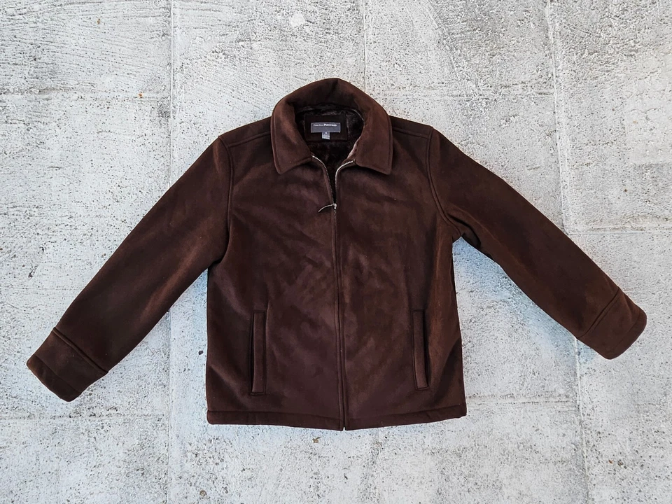Perry Ellis Portfolio Men Jacket Faux Fur Brown Suede Coat Size M $250 - Image 1 of 4