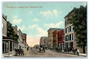 1911 Okmulgee St. Looking East Horse Carriage Muskogee Oklahoma OK Postcard - Picture 1 of 2