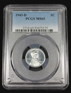 1943 D LINCOLN STEEL CENT PCGS MS65 UNC MS 65 WEIZEN PFENNIG ZERTIFIKAT 55475175 - Bild 1 von 2