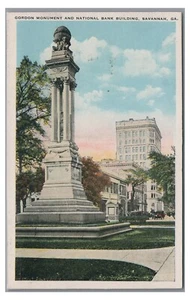 Gordon Monument Bürgerkrieg Bank SAVANNAH GA Georgia Vintage Postkarte - Bild 1 von 2