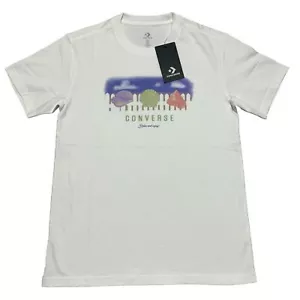 CONVERSE Women White Knit Tee Medium Shell Graphic T-Shirt Logo Short Sleeve NWT - Picture 1 of 9