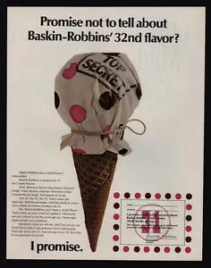 Cono de helado Baskin Robbins 1970 - I Promise - 32 sabores - anuncio de colección - Imagen 1 de 1