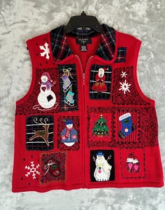 Planet and Company Fa La La Red Christmas Vest Appliques & Embroidered Sz L - Picture 1 of 6