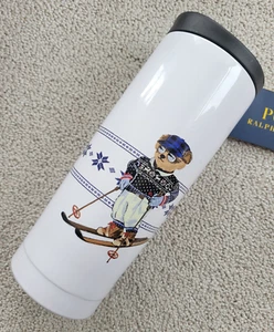 Polo Ralph Lauren Winter Ski Polo Bear Coffee Tumbler Travel Mug White New - Picture 1 of 7