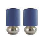 2 Pack Mini Touch Lamp with Brushed Nickel Base and Blue Fabric Shades