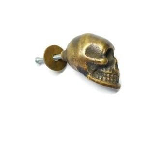 cute small SKULL head knobs pulls aged BRASS old style 1.1/2" cabinet B - Picture 1 of 1