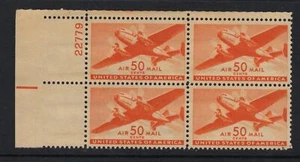 1946 Transport Plane Sc C31 50c Airmail MNH plate block Durland CV $60 - Picture 1 of 1