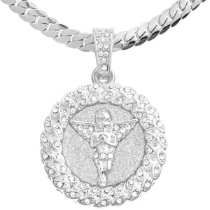 Iced Out Angel Medallion Pendant 20" / 24" Miami Cuban Chain Necklace MCP 121 S - Picture 1 of 4