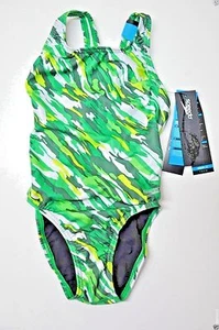 New Speedo swimsuit one-piece Performance Racing camo Green Youth 6/22 girl $66 - Picture 1 of 9