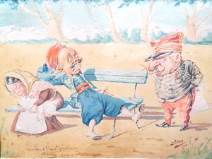 Aquarelle Orig sign Maurice Assus Caricature orientaliste Algerie Militaria 1902 - Imagen 1 de 5