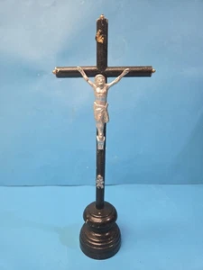 13 Zoll stehendes Altarkruzifix schwarz Holz Metall Fronleichnam Schädel Andenken Mori - Bild 1 von 11