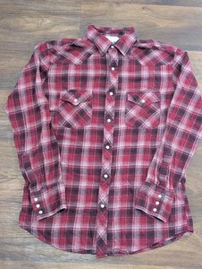 Wrangler Shirt Mens N Red Rancher Cowboy Cut Button Up Pearl Snap Long Sleeve - Picture 1 of 7
