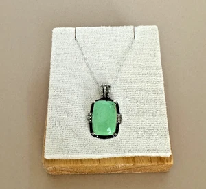 Green Turquoise Accented With Marcasite Sterling Silver Pendant Necklace ~ 583 - Picture 1 of 6