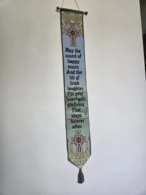 Vintage Irish Blessing Hanging Tapestry Green Celtic Knot Wall Decor Music  - Image 1 of 4