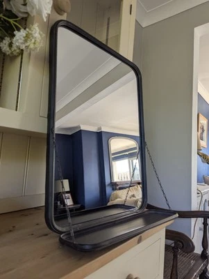 Wall Mirror Shelf Industrial Mounted Black Metal Frame Bathroom Display Distress - Image 1 of 4