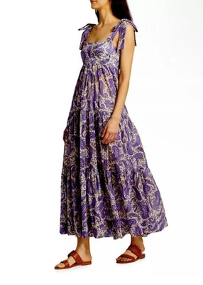 NWT ZIMMERMANN "DEVI" COTTON MAXI DRESS - Purple/White PAISLEY PRINT - SIZE 0P - Image 1 of 4