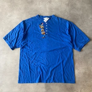 Disney Henley T-Shirt Mens 2XL Mickey & Friends Y2K Vintage Top Blue - Picture 1 of 8