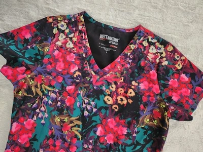 Grey's Anatomy By Barco Spandex Stretch Multicolored Scrub Top Womens Small - Image 1 of 4