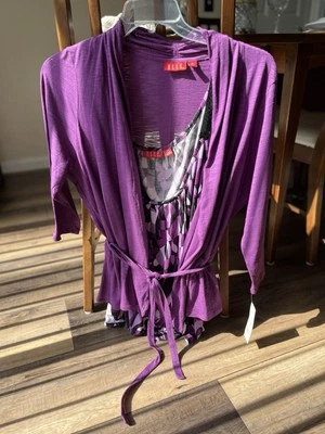 ELLE NWT lightweight jacket 2X in purple/sparkle.!Matching print tank size 3X! - Image 1 of 4