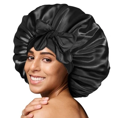 Boné queen preto cetim capota feito para conforto tampa de dormir fica grande - Imagem 1 de 4