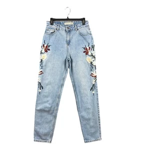 DiLViN JEANS EU 38 UK 10 Blue Denim Pants Embroidered Floral High Rise Mom Jeans - Picture 1 of 9