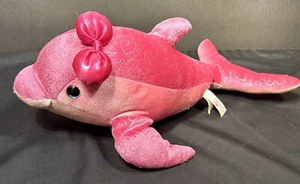 Destination Nation Pink Sparkle Dolphin Plush Stuffed pink bow - Picture 1 of 4