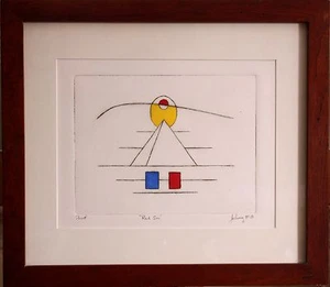 Handgezogener Druck farbige Radierung mit dem Titel "Rote Sonne" von Ross - Bild 1 von 1