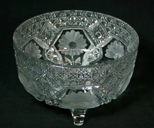 Vintage Mckee Footed Pressed Glass Fruit Bowl With Frosted Etched Daisies 1940s - Picture 1 of 5