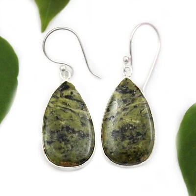 Natural Pear Green Unakite Silver Plated Earring Gift For Her Boho Jewelry - Image 1 of 2