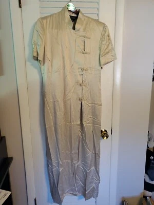 J. Peterman Size 14 Silk Dress Long Asian Champagne Gold Odor - Image 1 of 4