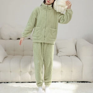 Womens 2 Piece Pajama Set Fleece Long Sleeve Fuzzy Warm Plush Zip Up Pockets Pjs - Picture 1 of 15
