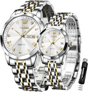 Valentines Couple Pair Quartz Watches Luminous Calendar Date Window 3ATM Waterpr - Picture 1 of 8