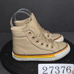 Converse Chuck Taylor HighTop Shoes Toddler Sz 11 Beige White Leather Sneakers - Picture 1 of 9