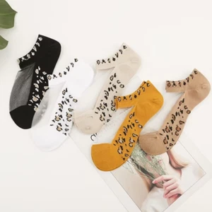 5 Pairs Thin Transparent Leopard Pattern Print Socks Women Fashion Footwear HOT - Picture 1 of 8