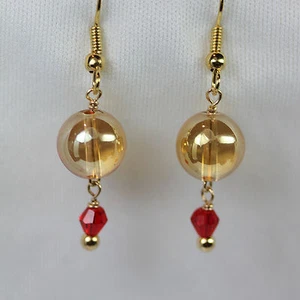 Gold-filled Earrings with Gold Fused Beads w/crystal on 14kt GF French Hooks - Picture 1 of 1