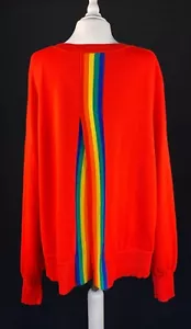 Madeleine Thompson Merino Wool Sweater – Red with Rainbow Back Panel - Picture 1 of 19