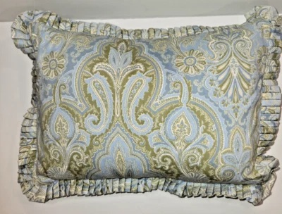 Диванная подушка синий пейсли 18 x 13 Incl соответствующий плиссированные оборки съемный чехол - Изображение 1 из 4