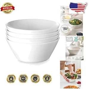 Well-Packaged Set of 4 White Ceramic Bowls - Perfect for Cereal, Salad, & More - Picture 1 of 9