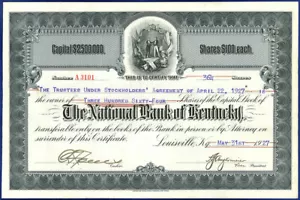 CERTIFICADO DE EXISTENCIAS KY NATIONAL BANK OF KENTUKY LOUISVILLE 1927 EE. UU. - Imagen 1 de 1