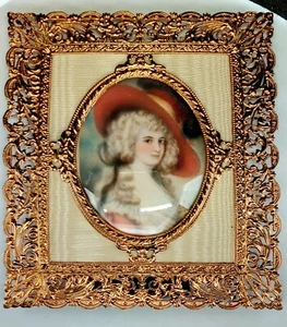 Antique French Ormolu, Duchess of Devonshire, HandPainted Signed Filigree 5¾x5in - Picture 1 of 18