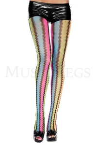 Zig Zag Rainbow Pantyhose Women's Multicolor Sexy Halloween One Size - Picture 1 of 2