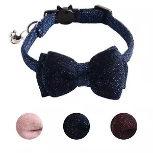 Blue Bling Cat Collar Breakaway with Bowtie & Bell Adjustable 7.4-10.8in - Picture 1 of 7