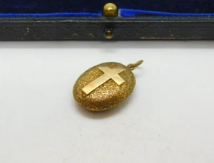Victorian 9ct Yellow Gold Cross Form Mourning Locket with Hair AF Antique c1860 - Picture 1 of 7