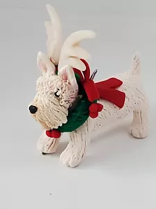 SCOTTIE Christmas Ornament WREATH & ANTLERS WHEATEN SCOTTISH TERRIER HAND MADE - Picture 1 of 5