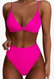 SUUKSESS Pink High Waisted High Cut Bikini Medium Sexy Triangel 2 Piece Badeanzug - Bild 1 von 7