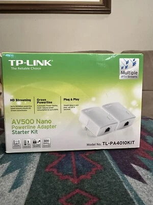 TP-Link AV500 Nano Powerline Adapter Starter Kit TL-PA4010KIT White New - Image 1 of 4