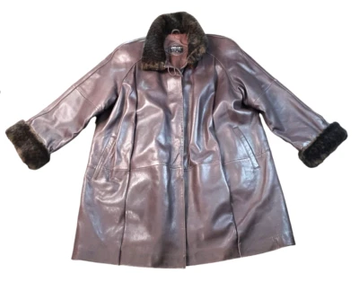 PELLE Нью-Йорк Milano 100% кожи пальто искусственного меха отделки коричневый женщин размер средний - Изображение 1 из 4